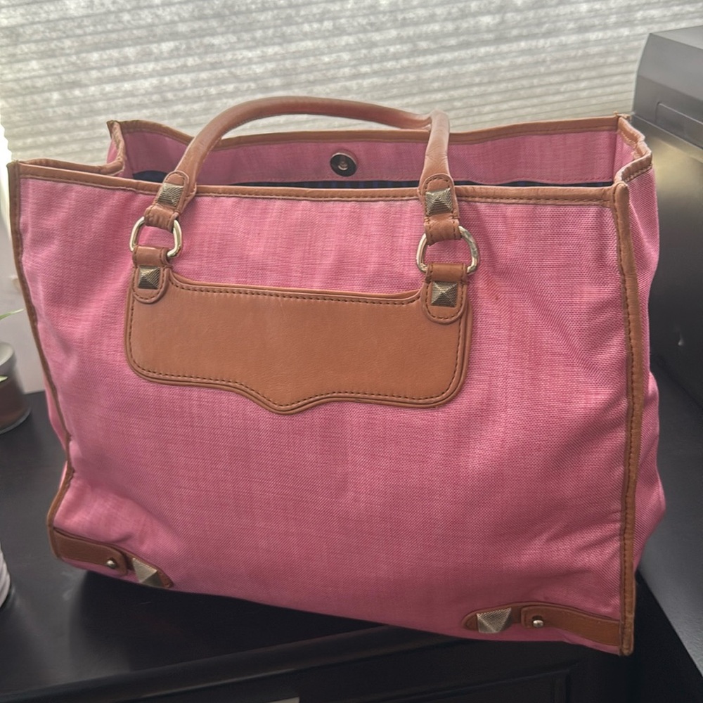 Rebecca Minkoff Pink with Brown Leather Trim MAB Stud Tote